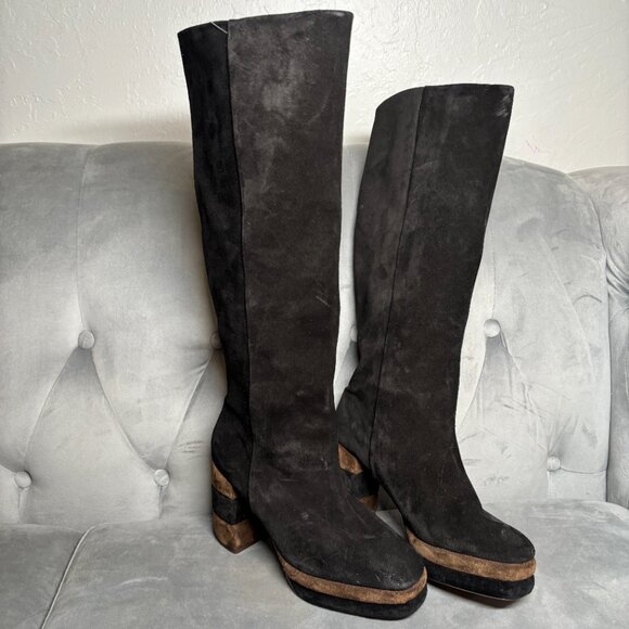Tory Burch Black Suede Leather Platform Tall Boots – Women’s Size 7.5 - Picture 4 of 15